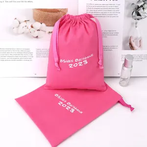 定制标志印花粉色棉麻礼品拉绳袋奢华软布包装防尘袋
