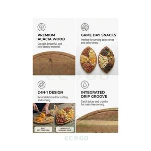 ECO GO Football <b>Shaped</b> Acacia Wood Cutting Board Charcuterie Tray 100% Eco-Friendly Serving Platter for Super Bowl Parties - Product Image 3