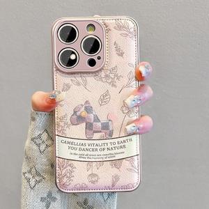 Étui de téléphone portable rétro pour iPhone 15 Pro <span class=keywords><strong>Max</strong></span>, motif de dessin animé de poney, imitation <span class=keywords><strong>cuir</strong></span>, cordon de poignet, bracelet, coque à coussin d'<span class=keywords><strong>air</strong></span> purement artisanale - Product Image 6