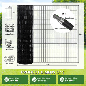 Black PVC Coated 16 Gauge Welded <b>Wire</b> <b>Mesh</b> Fence 2 Inch X 3 Inch Garden Border Animal Barrier 36inch 50 ft Roll Made in Hebei - Product Image 2