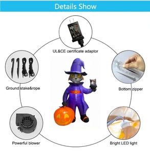 Grand chat sorcier gonflable d'Halloween de 6 pieds avec hibou et citrouille pour la décoration de fête en extérieur - Product Image 5