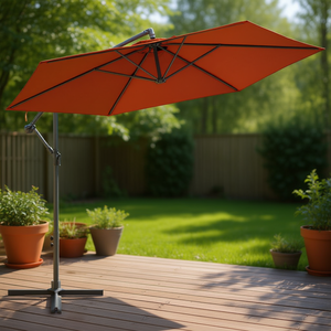 Sombrilla de Jardín Cantilever de 3 Metros con Poste de Acero Inoxidable, Inclinación Manual, para Patio Exterior, con Base, Diseño Contemporáneo, Color Marrón - Product Image 2