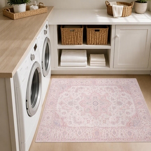 Alfombra Lavable <span class=keywords><strong>LIVEBOX</strong></span> Rosa de Poliéster con Pelo Cortado y Texturizado, 5x7, Grande, Estilo Tribal Vintage, Antideslizante, para Sala de Estar o Dormitorio - Product Image 4