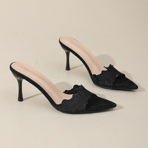 Sandali con tacco alto da <span class=keywords><strong>donna</strong></span> ricamati di lusso, nuovi modelli di tendenza 2025, <span class=keywords><strong>ciabatte</strong></span> slip-on a tacco sottile tinta unita - Product Image 2