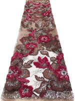 Tissu en dentelle africaine à sequins et perles avec fleurs 3D, broderie douce pour robes de mariée et vêtements élégants