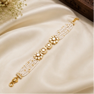 Elegant 925 Silver <b>Bracelet</b> with White <b>Beads</b> and <b>Gold</b> Accents Traditional Indian Jewelry for Women - Product Image 4