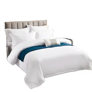 豪华100% 聚酯超细纤维白色亚麻床单床上用品套装酒店枕套，平板床单