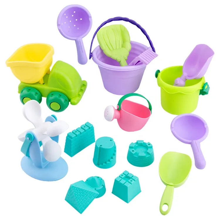 2021 New Arrival Summer Outdoor Toys Eco-Friendly Soft Plastic Beach Bucket Toys für Kids 16 pcs Sand Toys