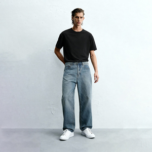 Herren Retro Dirty Wash Jeans Vintage 90er-Stil Loose Fit Weites Bein Denim-Hose Gerade Baggy Hose Männliche Streetwear Weich - Product Image 2