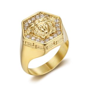 Bague hexagonale dorée avec strass et design mythologie grecque pour homme, cadeau de bijoux - Product Image 2