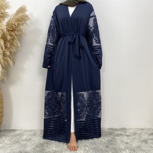 1546# New Stock Nida Fabric Hot Sale Floral Lace Open Abaya With Side Pockets for Arab Women 5 Colors - Product Image 4