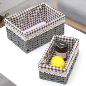 Panier de rangement pour la maison en paille et tissu tressé en saule, boîte de rangement carrée ouverte de style japonais pour le salon et - Product Image 3