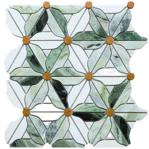 Mosaïque moderne en marbre et verre à motif floral découpé au jet d'eau pour crédence <span class=keywords><strong>de</strong></span> cuisine, mur <span class=keywords><strong>de</strong></span> salle <span class=keywords><strong>de</strong></span> bain, décoration intérieure/extérieure - Product Image 1