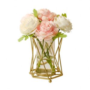 Vase en verre et métal de style nordique créatif, luxe léger, pour bureau, en fer forgé, pour arrangement de fleurs séchées ou artificielles, idéal pour la maison et le salon. - Product Image 5
