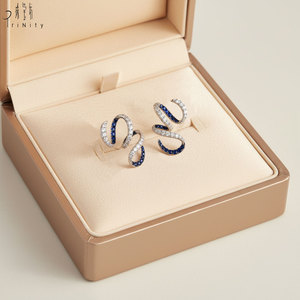 Nueva Colección, Diseño Curvo, Oro Blanco Sólido de 18K, Diamantes Naturales, Piedras Preciosas Naturales, Aretes de Zafiro para Mujer, Uso Diario - Product Image 2