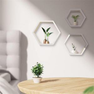 Ensemble <span class=keywords><strong>de</strong></span> <span class=keywords><strong>3</strong></span> étagères <span class=keywords><strong>hexagonales</strong></span> en bois blanc nid d'abeille, étagère murale personnalisée, étagère murale pour salon, cuisine - Product Image 2