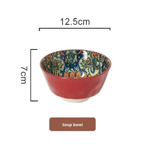 Ensemble de bols de vaisselle en céramique bohème transfrontaliers grands bols de soupe au riz jetables avec assiettes à <span class=keywords><strong>motif</strong></span> végétal unique - Product Image 6