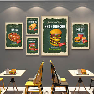 Cartel comercial de hamburguesa, pintura de comida, <span class=keywords><strong>Pizza</strong></span>, pollo frito, restaurante occidental, decoración de fondo de pared, núcleo de pintura - Product Image 3