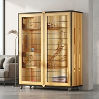 Dongmajiaju Villa de Luxe pour Chat en Bois avec Porte en Fer, Bac à Litière Intégré, Lit Respirant et Gain de Place pour Toutes les Saisons