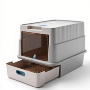 Lettiera per Gatti in Plastica Grigia con Cassetto, 65L, Rettangolare, Manuale, per Gatti - Product Image 1