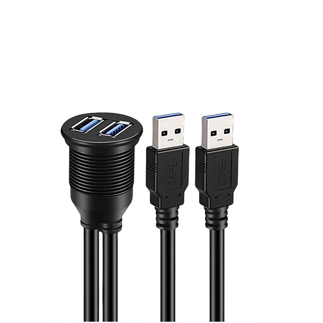 Waterproof Dual-port USB 2.0/3.0 Charging Extension Cable for Car Mount Dash Flush Scanner Computer Panel Mount Industrial