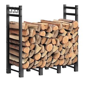 Support de rangement pour bois de chauffage en fer avec porte-allumettes - Organisateur de bûches décoratif pour cheminée pour la maison et le jardin - Product Image 1