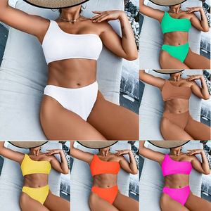 Nuevo Conjunto de Bikini de 2 Piezas 2026 de Chifón de Color Liso con Hombro Descubierto, Cintura Alta y Espalda Descubierta, Asimétrico, Sexy para Mujer - Product Image 6