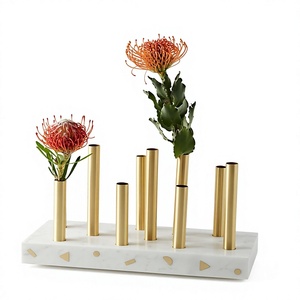 Luxury Stainless steel Tabletop Vase <b>Set</b> With Marble Base for home deco hotel wedding decoration centrepiece - Product Image 1