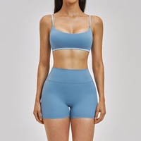 Ensemble de yoga 2 pièces pour femme, soutien-gorge de sport à bretelles ajustables, débardeur effet seconde peau et short taille haute, tenue de fitness pour la course et la gym
