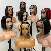 Pelucas Cortas Bob Baratas al Por Mayor, Precio de Fábrica, Cabello Brasileño 100% Virgen Remy, Doble Trama, Sin Pegamento, Peluca Frontal de Encaje 13x4