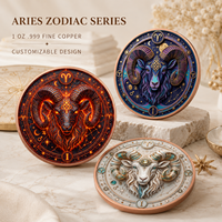 Pièce de monnaie 1 oz en cuivre pur 999, signe astrologique Bélier, 3D en relief, couleur UV, effet proof, objet de collection horoscope, art métallique
