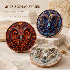 Moneta Segno Zodiacale Ariete in Rame Puro 999 da 1 oz, Rilievo 3D ad Alta Definizione, Colorazione UV, Effetto Proof-like, Oggetto da Collezione in Metallo con <span class=keywords><strong>Oroscopo</strong></span> - Product Image 2