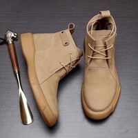 Nouveauté - Bottes à lacets en cuir véritable pour homme avec semelles épaisses, doublure en peau de porc, cuir de vachette pleine fleur et semelles antidérapantes