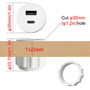 Sofá Muebles Pequeño Enchufe Circular Abierto USB Embedded Solitaire Toma de corriente de escritorio - Product Image 5