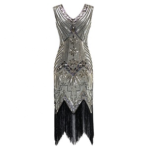 Femmes <span class=keywords><strong>1920</strong></span> s <span class=keywords><strong>Vintage</strong></span> Great Gatsby <span class=keywords><strong>Robe</strong></span> à paillettes Col V Tassels Bodycon <span class=keywords><strong>Robe</strong></span> de soirée perlée Robes à clapet - Product Image 1