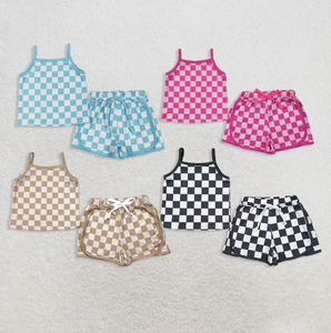 Ensemble décontracté écologique à carreaux pour petites filles, haut à bretelles et short d'été à manches courtes, 2 pièces - Product Image 1