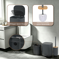Offre Spéciale : Ensemble d'Accessoires de Salle de Bain en Bambou Gris Foncé, Décorations Maison avec Distributeur de Savon en Plastique pour Toilettes et Accessoires