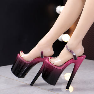 Zapatos de Pole Dance con Plataforma de 8 Pulgadas (20 cm) y Cambio Gradual de Color Rojo Rosa, Sandalias Góticas para <span class=keywords><strong>Mujer</strong></span>, Estilo Cross Dressing, para Club Nocturno, con Punta Abierta - Product Image 5