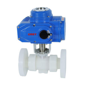 Válvula de Bola Motorizada AC con Brida DIN ANSI para Productos Químicos, Alcohol, Sales, Álcalis, Modelo 05, PVDF - Product Image 1