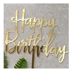 Décoration de gâteau en acrylique dorée « Joyeux anniversaire » / Grand <span class=keywords><strong>château</strong></span> de princesse en acrylique doré pailleté / Décorations de gâteau en acrylique « Vive » - Product Image 1