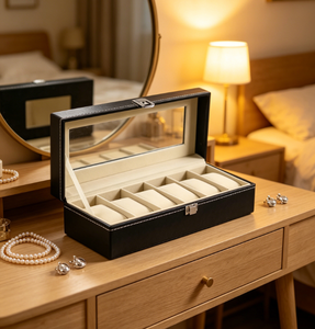 Boîte de rangement de luxe pour 6 montres, boîte de collection en cuir PU avec fenêtre transparente et miroir, boîte cadeau de présentation pour la maison - Product Image 5