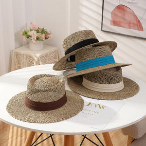 Haute qualité unisexe personnalisé mode été soleil plage chapeau herbe naturelle à la main chapeau de paille jonc de mer Fedora chapeau pour hommes femmes - Product Image 2