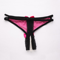 Lingerie pour femmes, culottes sans couture, string perlé, tanga ouvert, sexy, polyester pour femmes adultes, tricot uni teint, G-STRING taille basse
