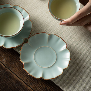 Ru Ware Sunflower Shaped Ceramic Coaster Handmade Crackled Glaze <b>Teacup</b> Holder For Chinese Kung Fu Tea Set - Product Image 5