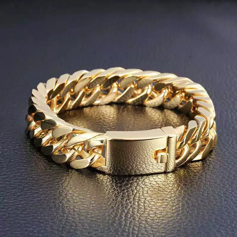 2023 à la mode plaqué or gros bijoux pour hommes en alliage de zinc cubain lien chaîne bracelet pour hommes