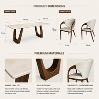Table à manger rectangulaire en pierre frittée avec pieds en bois massif noyer, style mi-siècle, plateau en marbre design, mobilier de salle moderne
