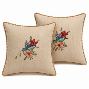 Best Quality Floral Embroidered Square <b>Cushion</b> Cover Linen Cotton Vintage Home Decor Pillow Case In bulk - Product Image 5
