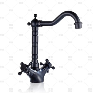 Black Traditional Basin Faucet Single Hole Ceramic Valve Deck Mounted Double <b>Handle</b> - Product Image 1