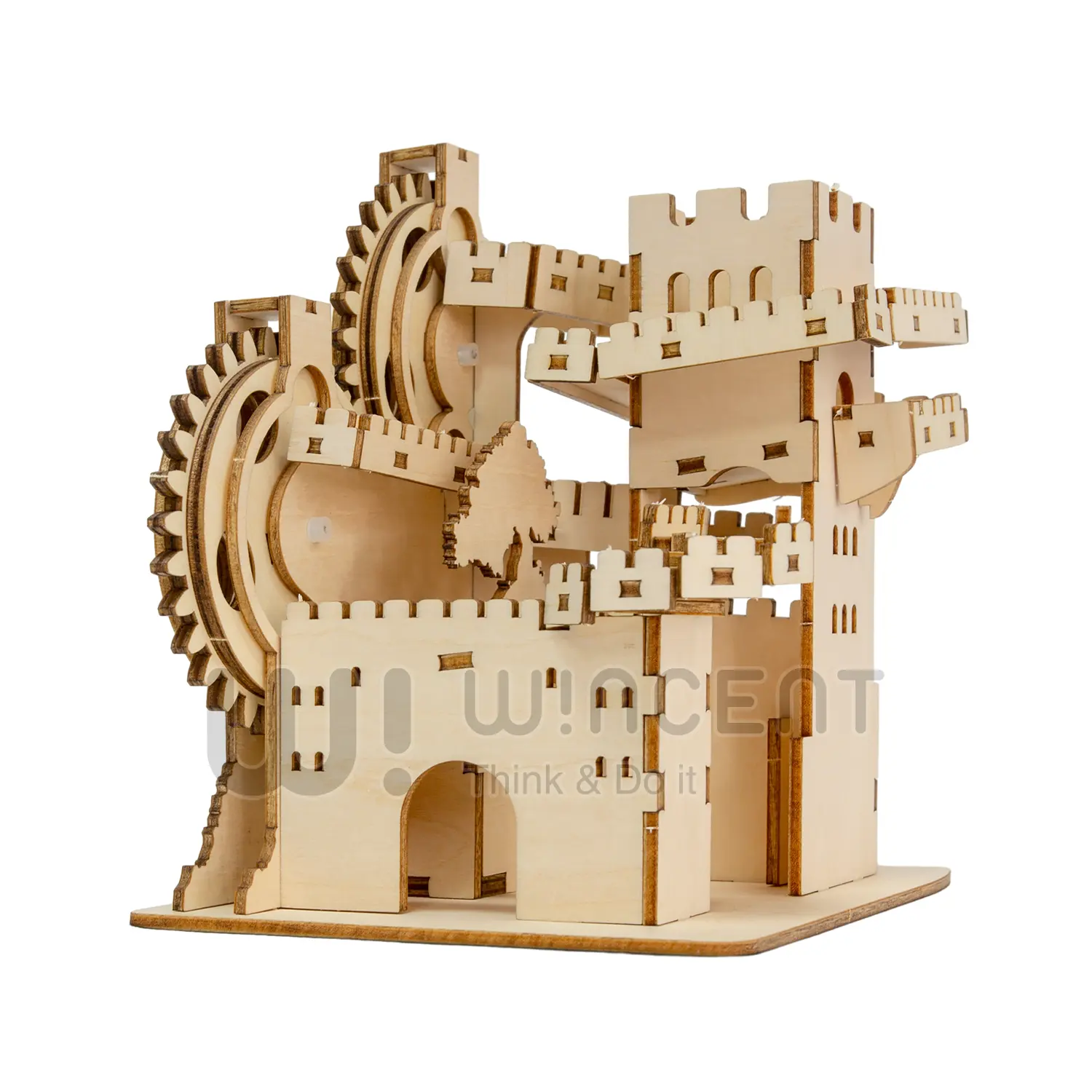 Wincent Wholesale New Innovations Laser Cut Castle Marble Run Assembly Educational Toys 3D Wooden Puzzle for Kids