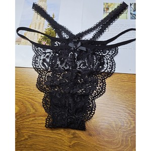 Culotte string sexy européenne et américaine, transparente, ajourée, avec bordure florale en dentelle, taille basse, respirante, semi-couvrante - Product Image 5